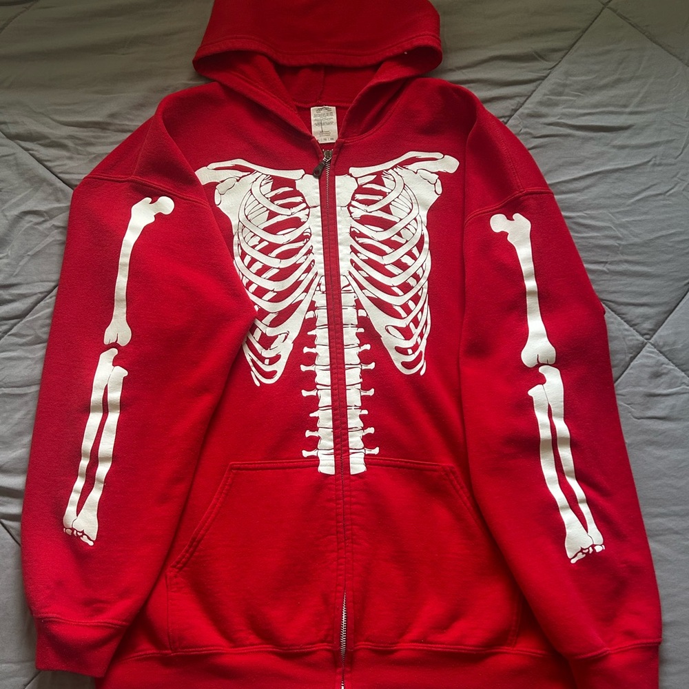 Red Skeleton Zip-Up Hoodie